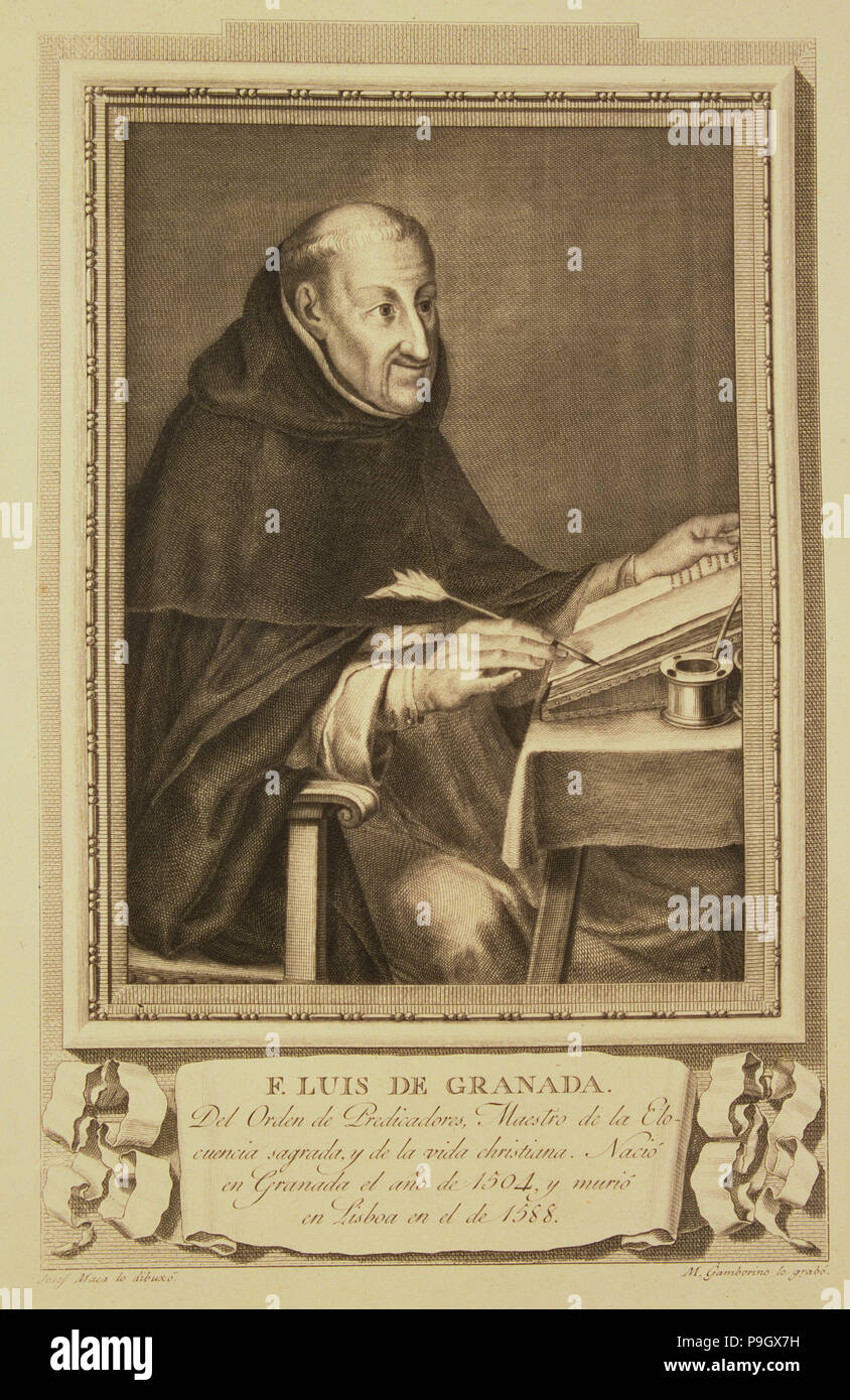 Fray Luis de Granada (1504-1588), escritor español y el altavoz, el grabado de la colección "Illust... Foto de stock