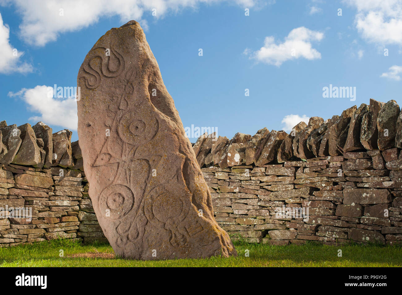 La Serpiente de piedra, una de las tres piedras Pictish del siglo VIII al lado de la B9134 en Aberlemno, Angus, Escocia. Foto de stock