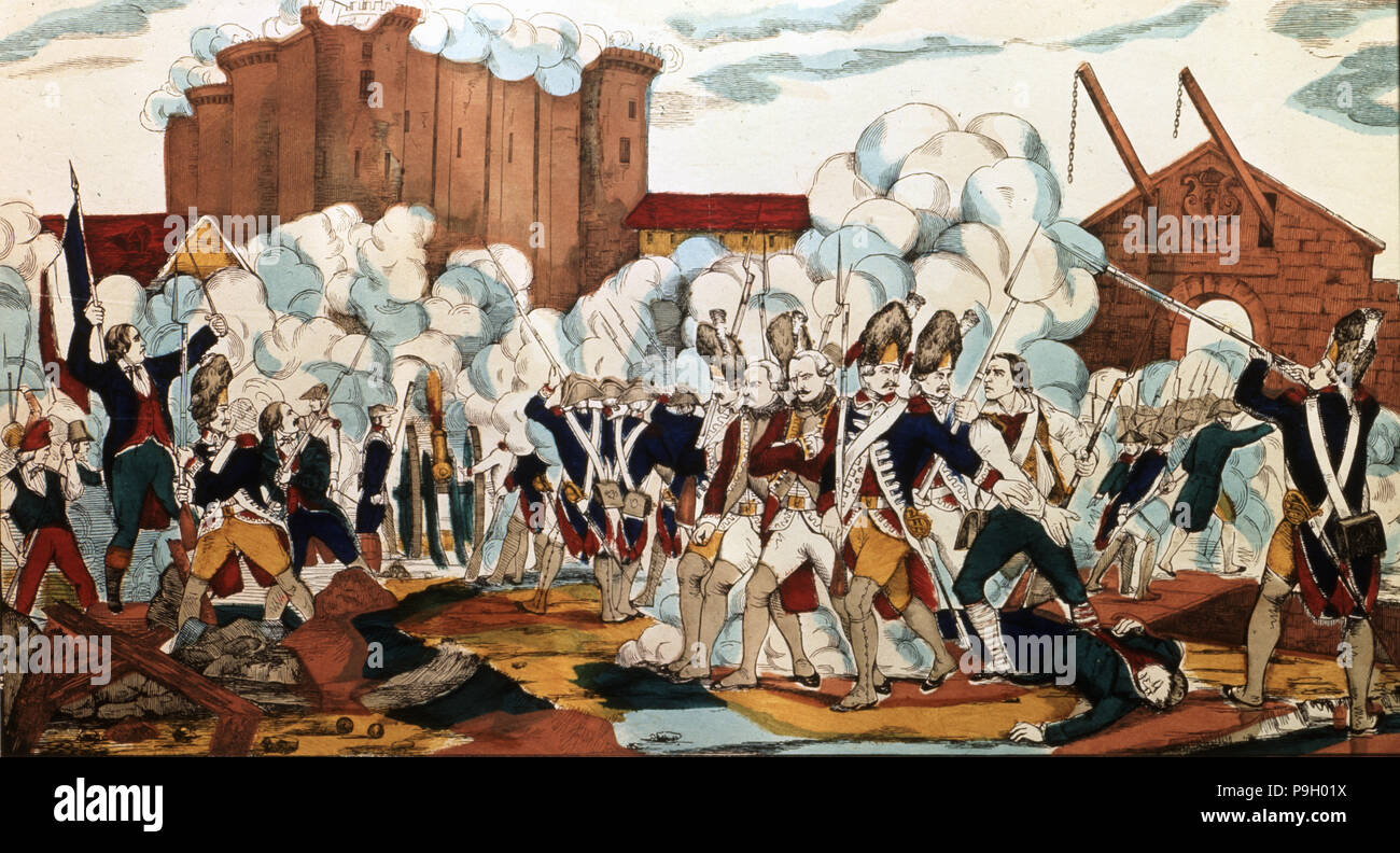 La Revolución Francesa, la toma de la Bastilla, 14 de julio de 1789, litografía. Foto de stock