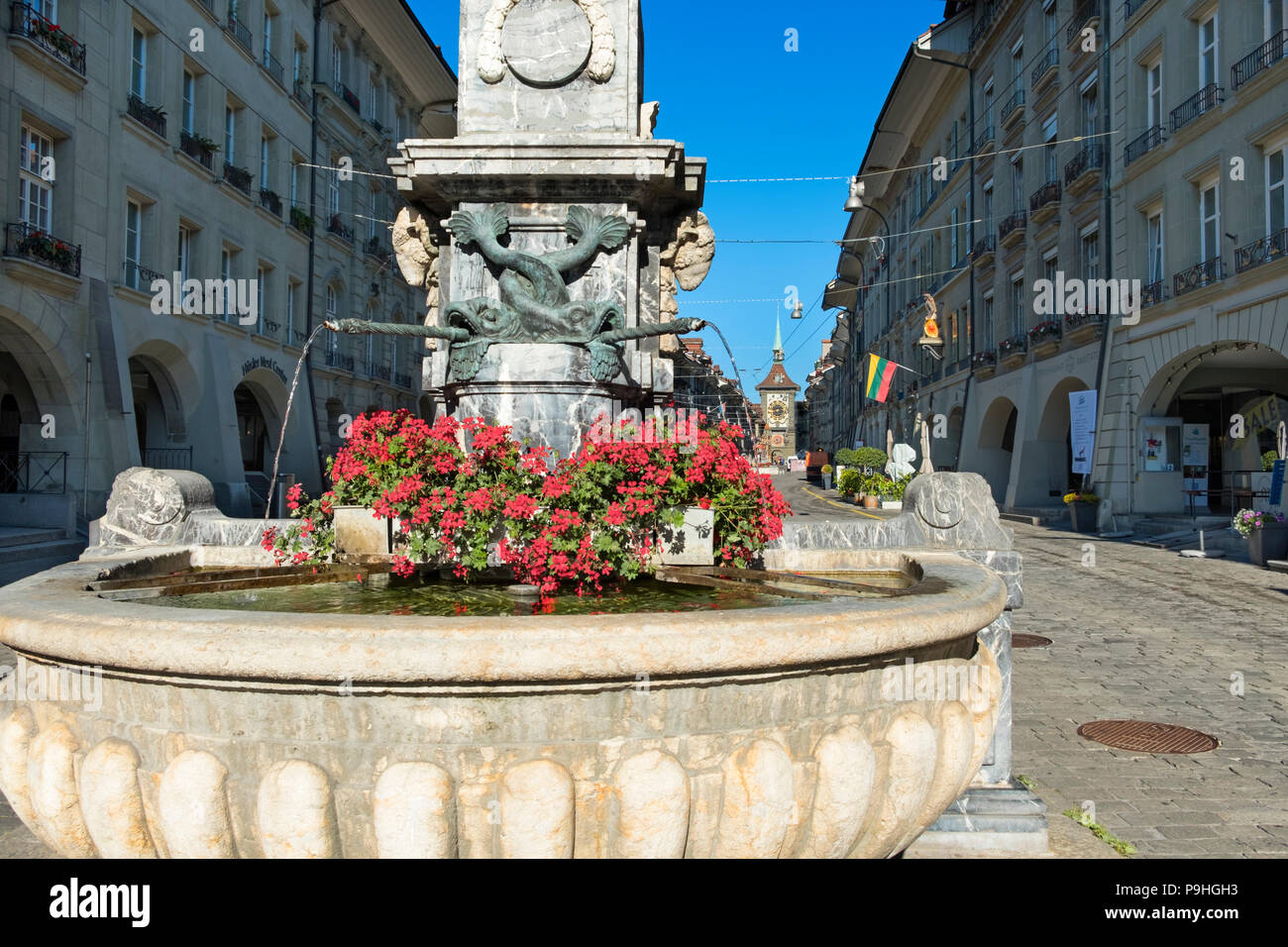 Fuente Kramgasse Ciudad Vieja Berna, Suiza Foto de stock