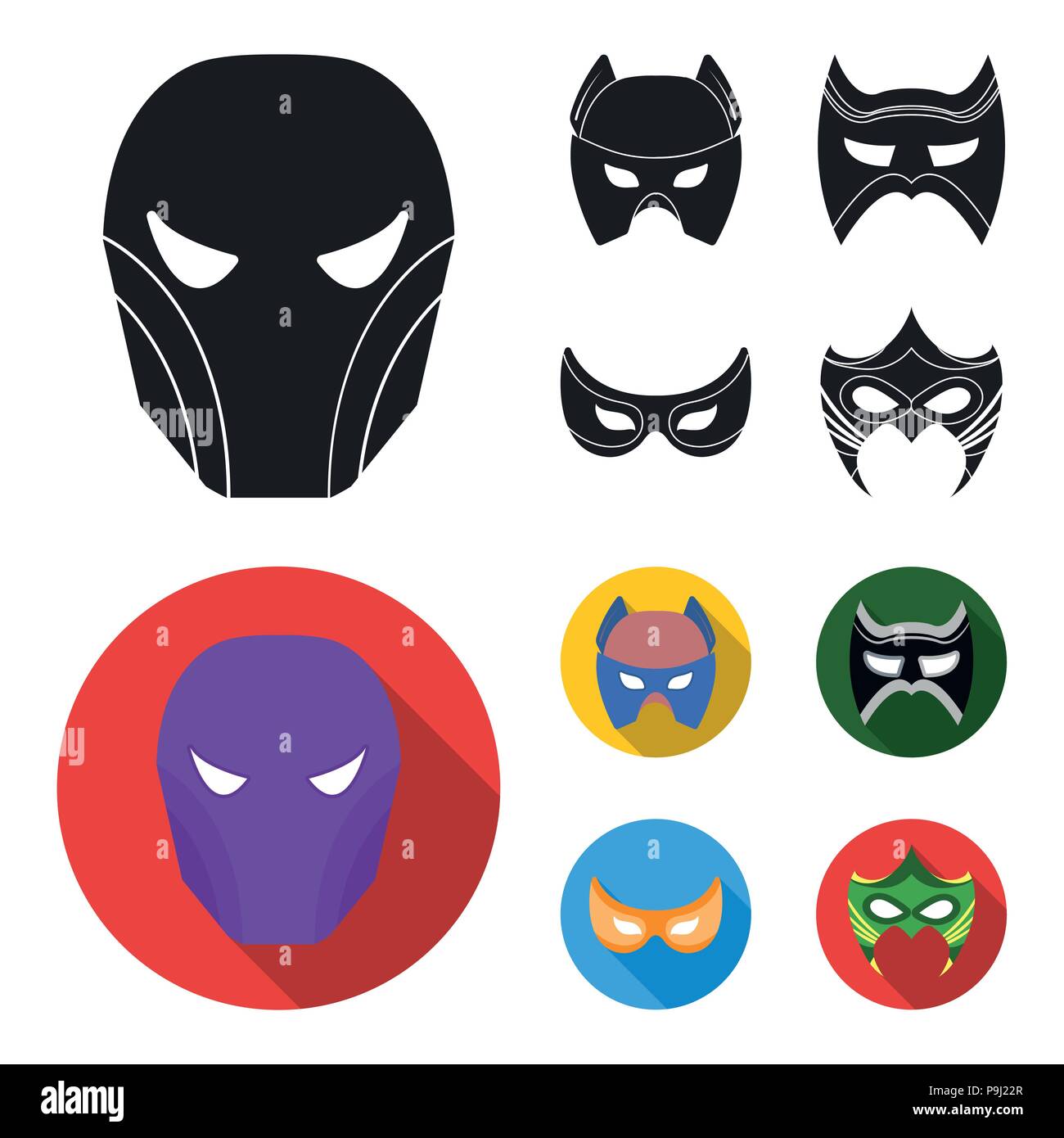 Máscara en la cabeza y los ojos. Super Héroe Máscara Configurar colección  de iconos en negro,estilo plano símbolo ilustración vectorial de stock  Imagen Vector de stock - Alamy