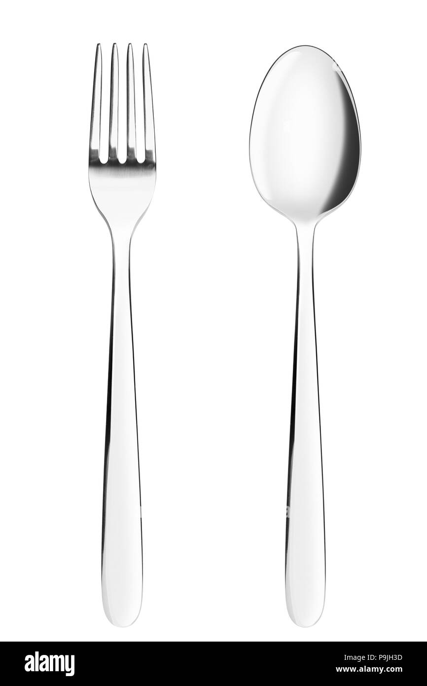 Tenedor, cuchara, cubertería sobre fondo blanco aisladas, trazado de recorte Foto de stock