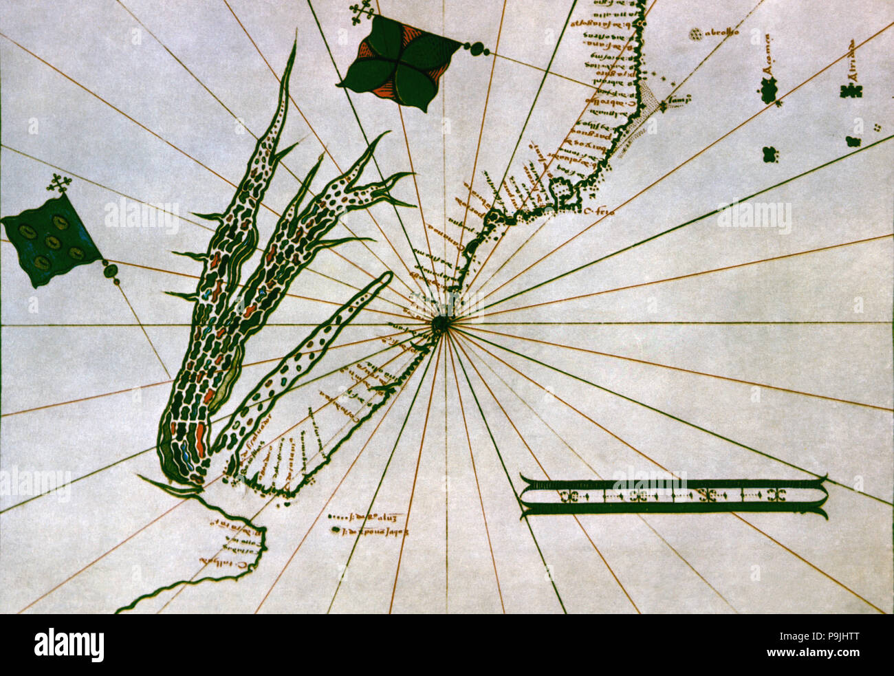 Mapa de América del Sur donde se ve el río de La Plata, 1530 - 1535, Tabla 22 en el Atlas Mediceo. Foto de stock