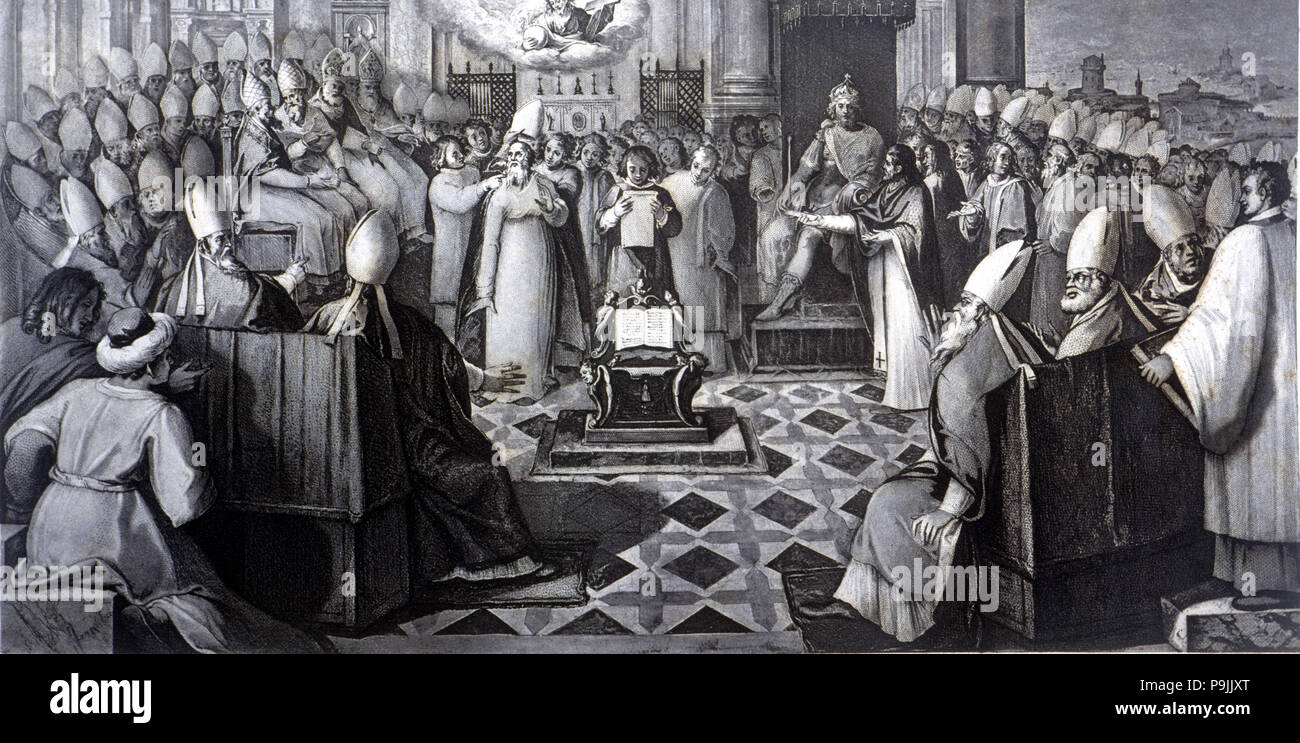 Concilio de Calcedonia, celebrado en 451, bajo el pontificado del Papa León I y el reinado de Marciano, e... Foto de stock