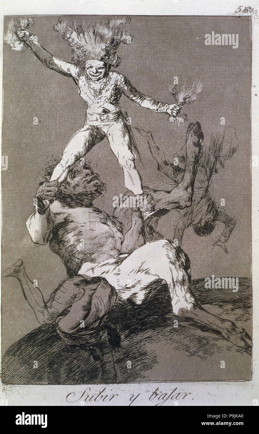 Los Caprichos, serie de grabados de Francisco de Goya (1746-1828), la placa 56: 'Subir y bajar' (a... Foto de stock