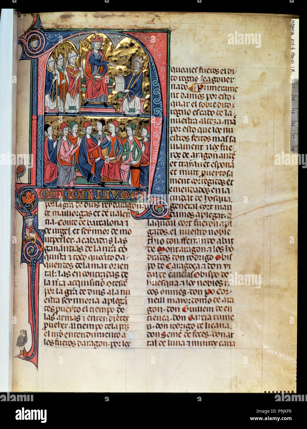 Vidal Canellas ofreciendo su texto al Rey Jaime I, en miniatura en "Vidal Mayor", una iluminada manu... Foto de stock