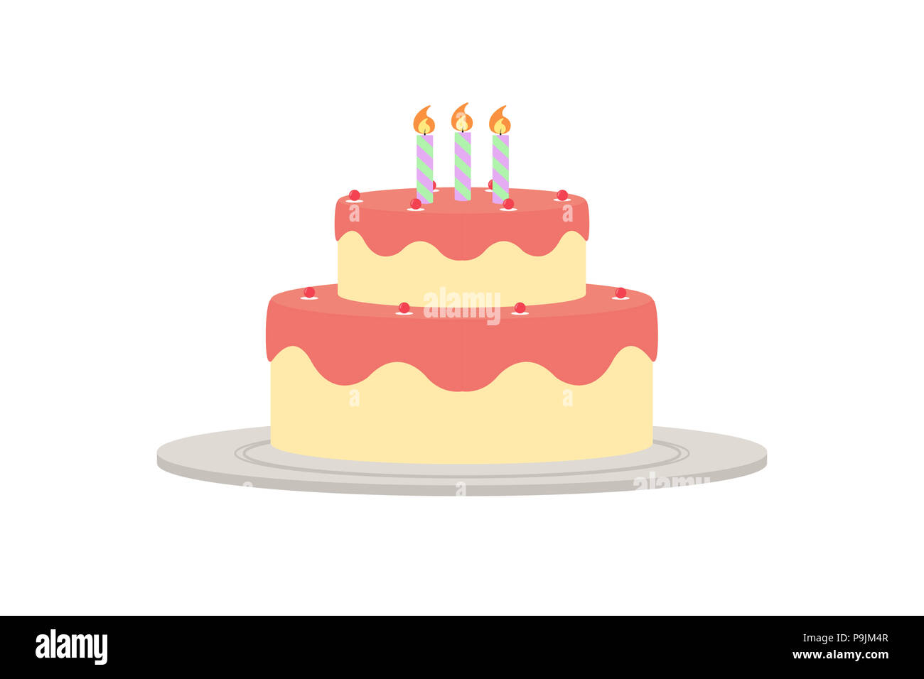 Se ilustra el dibujo de una torta festiva de dos niveles con tres velas  Fotografía de stock - Alamy