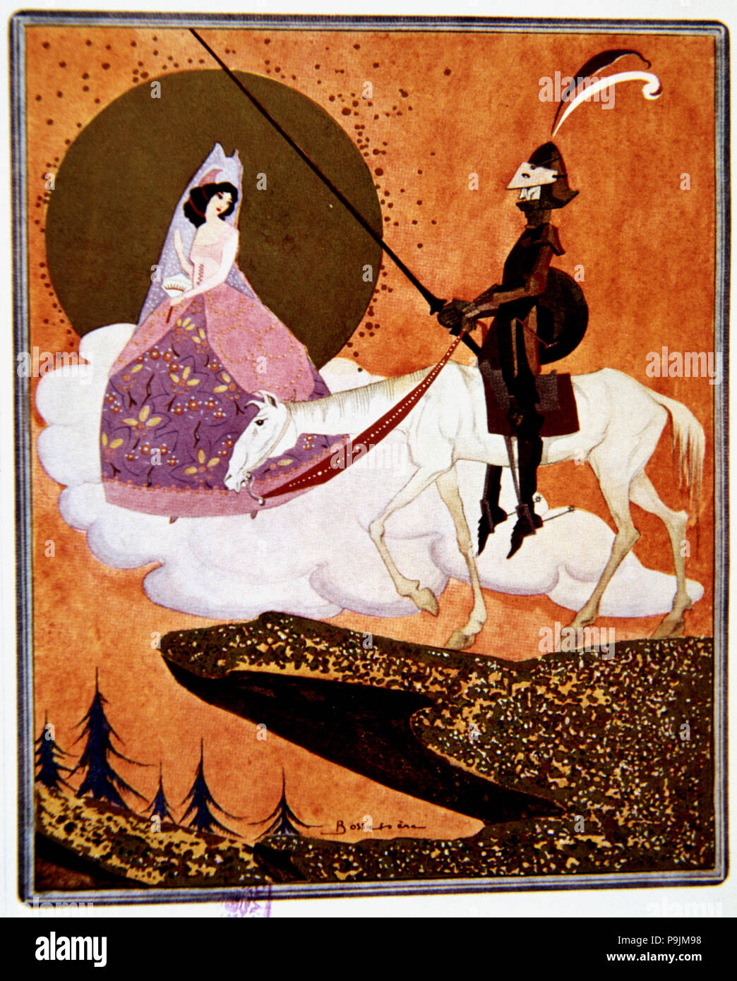 Ilustración en el frontispicio de la edición de 1923 de Edimburgo de 'Don Quijote de La Mancha", bas... Foto de stock
