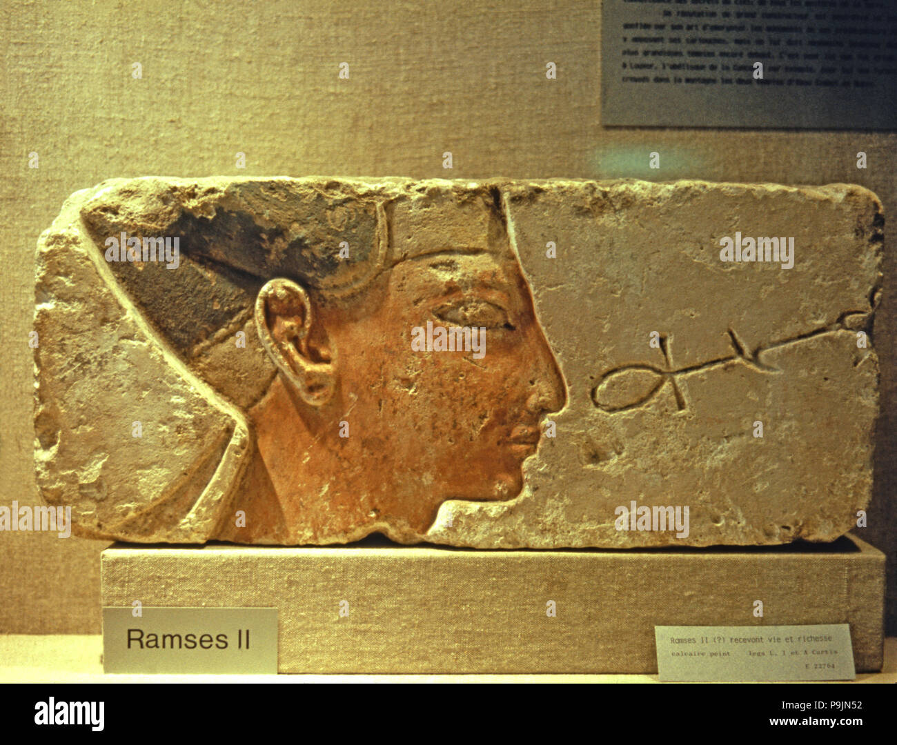 Ramsés II recibir vida y riqueza, mostrando sólo el fragmento de cabeza, realizados en policromada limest… Foto de stock