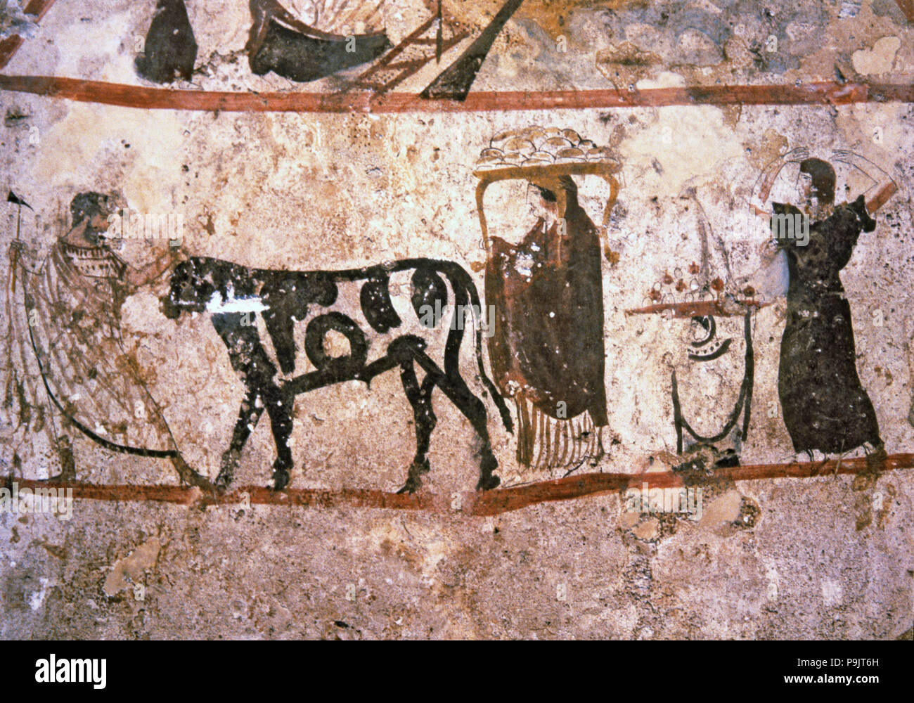 Sacerdote en la forma de un altar de sacrificios. Imagen de la tumba en la Lucanian Paestum Museum. Foto de stock