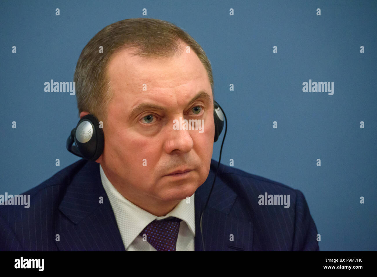 Riga, Letonia. El 19 de julio de 2018. 19.07.2018. Conferencia de prensa del Ministro letón Edgars Rinkevics y Ministro de Relaciones Exteriores bielorruso Vladimir Makei. Crédito: Gints Ivuskans/Alamy Live News Foto de stock