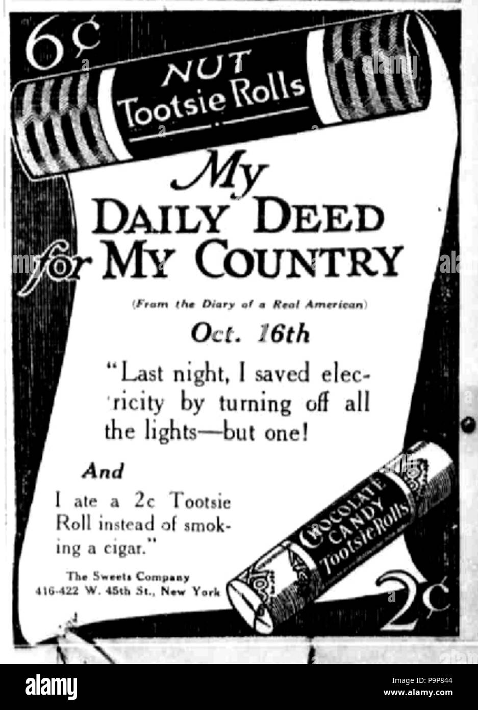 37 1918 Tootsie Roll periódico publicidad Foto de stock