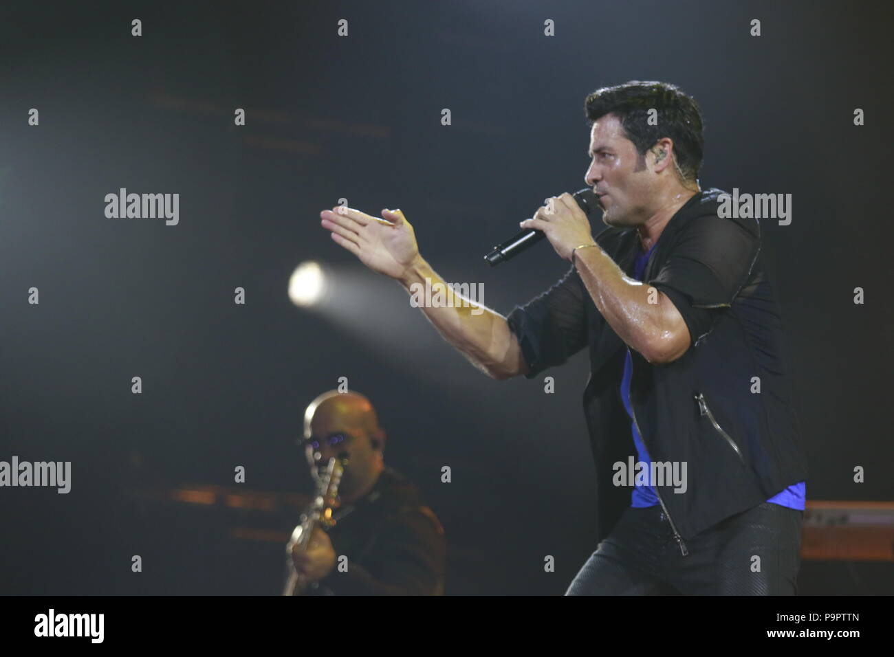 El bailarín, cantante y actor puertorriqueño Chayanne, durante la noche de su concierto en el eje en el Planet Hollywood en Las Vegas Nevada en 13 Sep 2015 Foto de stock