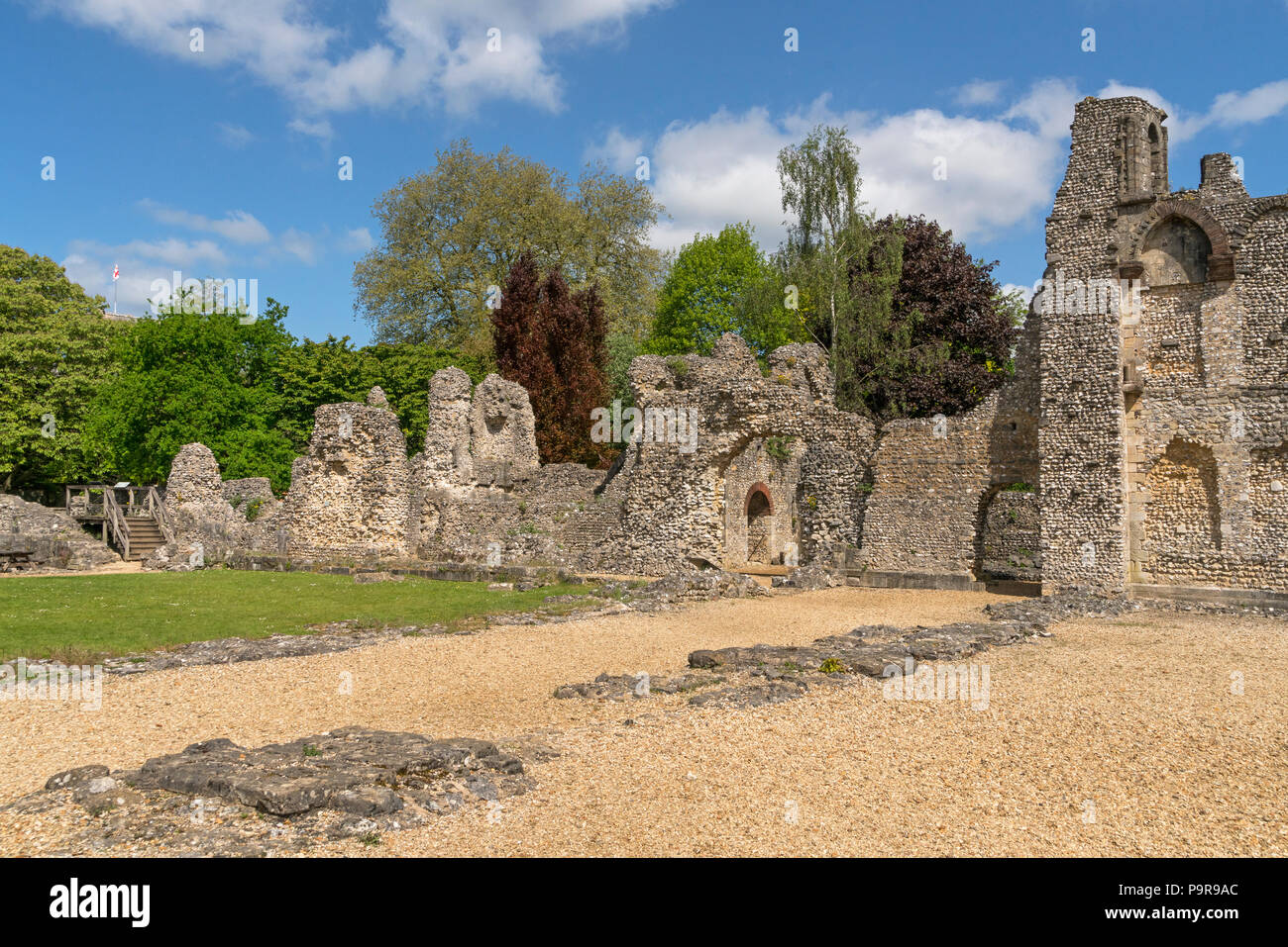 Castillo Wolvesley alias antiguo Palacio de los Obispos de Winchester, Hampshire, Inglaterra - Los restos de un palacio del siglo 12, una residencia de los obispos de Foto de stock