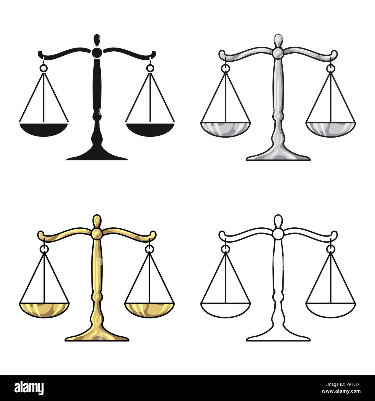 Balanza de la justicia en el icono de estilo de dibujos animados aislado  sobre fondo blanco. Símbolo del delito ilustración vectorial Imagen Vector  de stock - Alamy