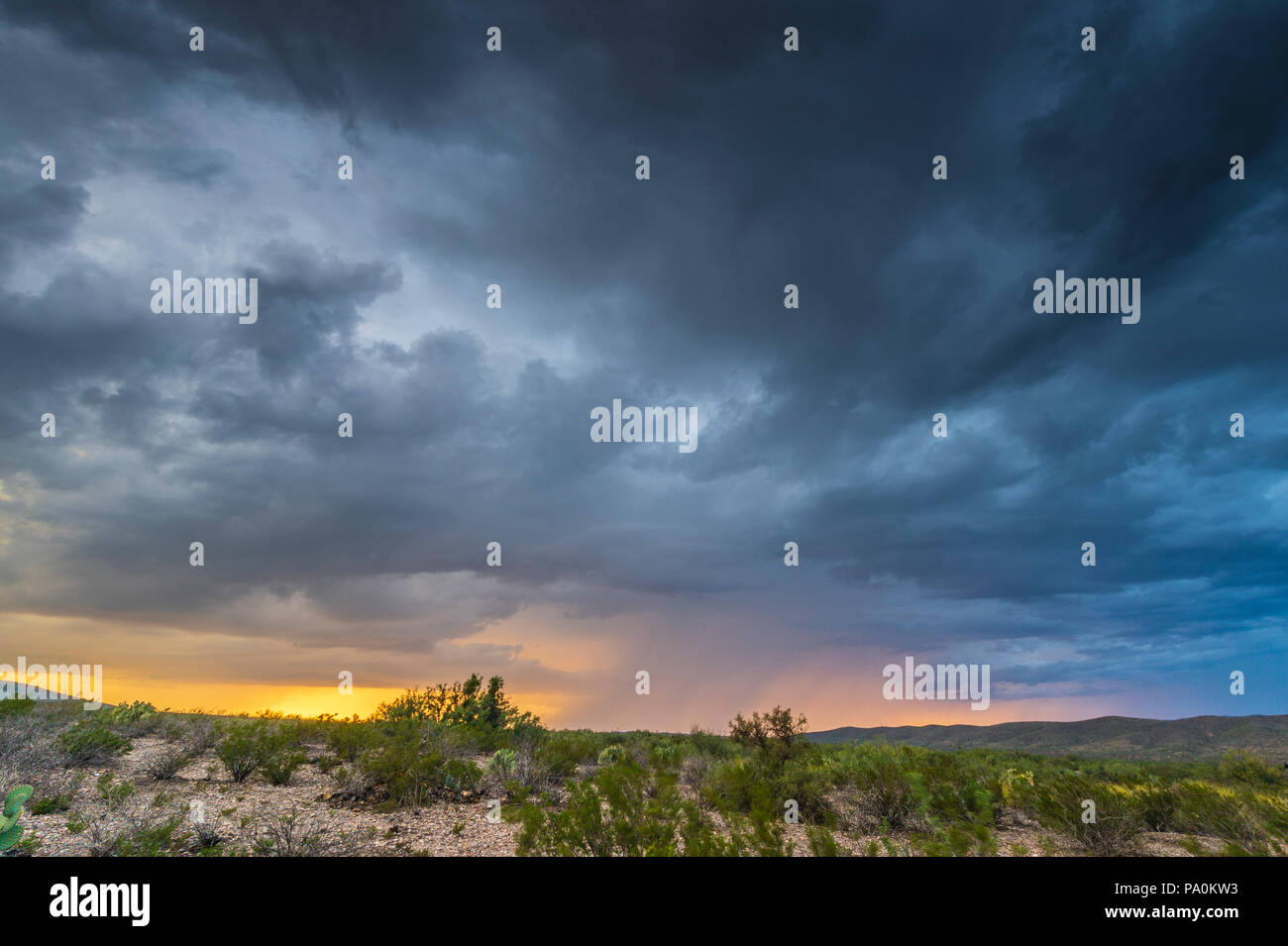Cielo tormentoso en el Parque Nacional Big Bend en Texas Foto de stock
