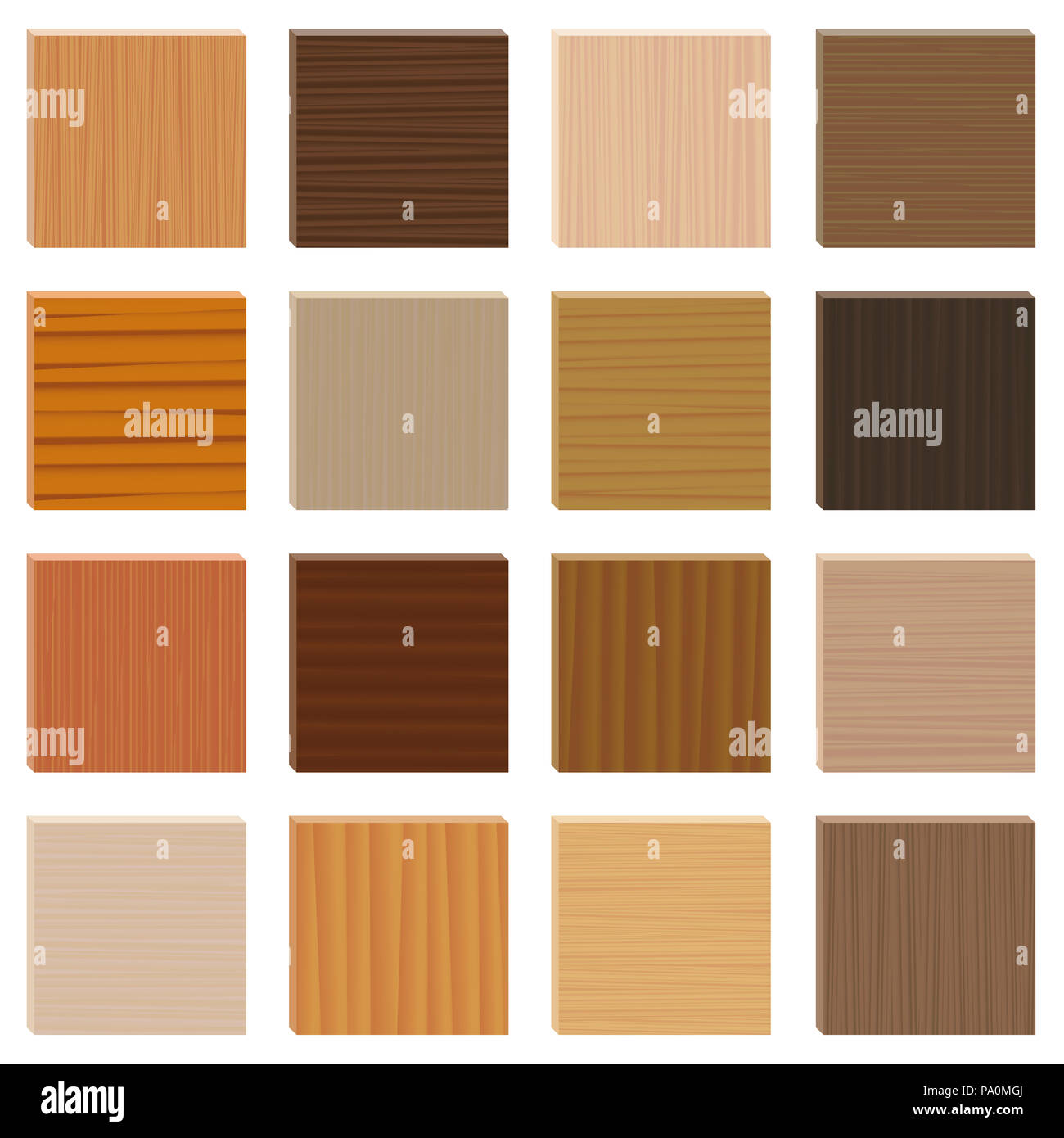 Las muestras de madera. Variados tipos parquetry set. Placas de madera con diferentes colores, esmaltes, texturas de diversas especies de árboles para elegir. Foto de stock