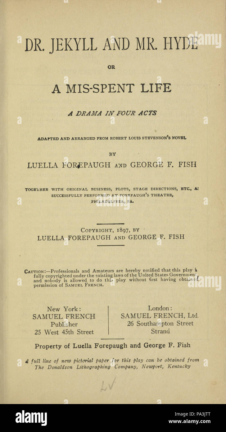 588 Dr. Jekyll y Mr. Hyde página de título - 1897 etapa de adaptación Foto de stock