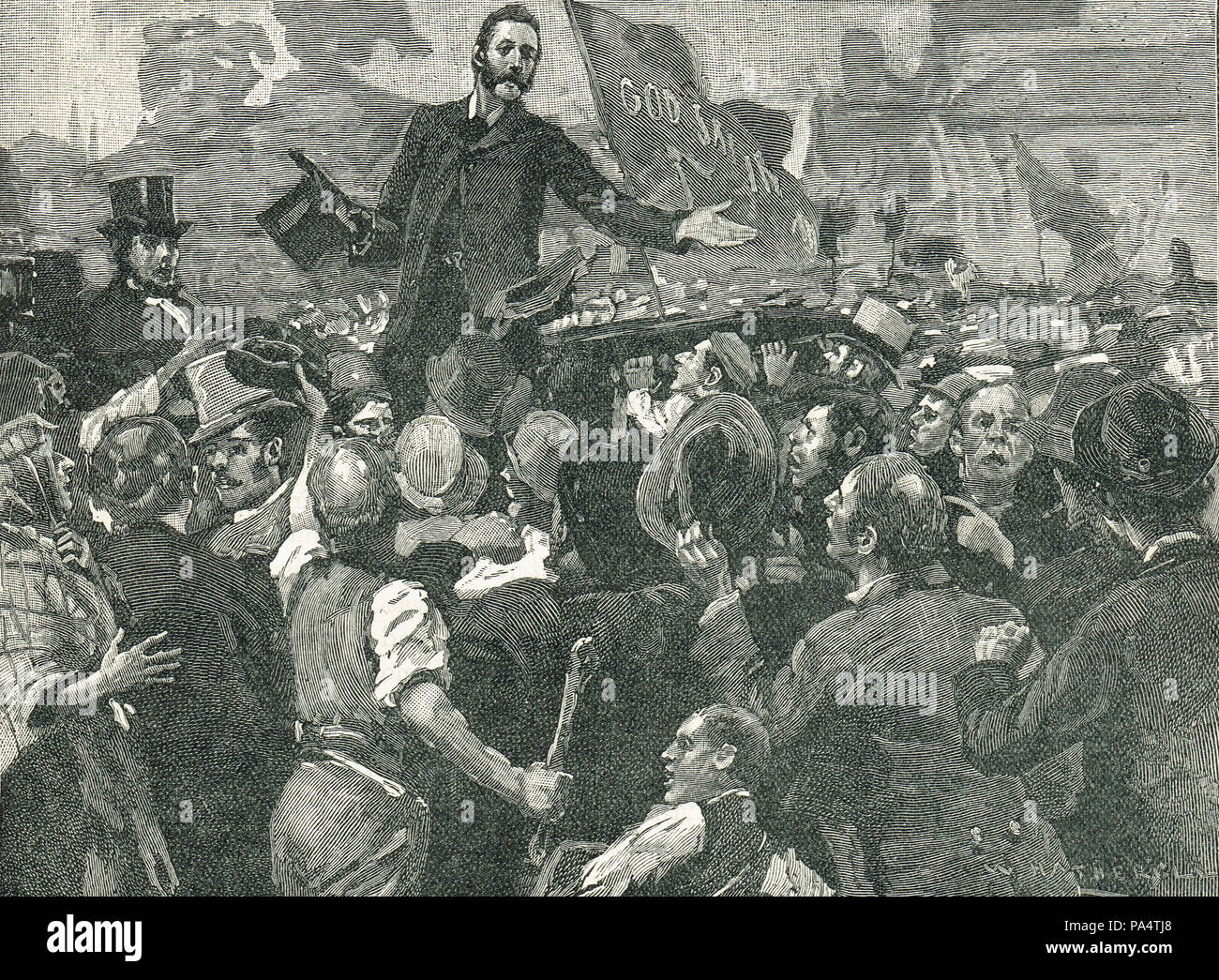 Charles Stewart Parnell, en una reunión anti-alquiler en Limerick, Irlanda, el 31 de agosto de 1879 Foto de stock