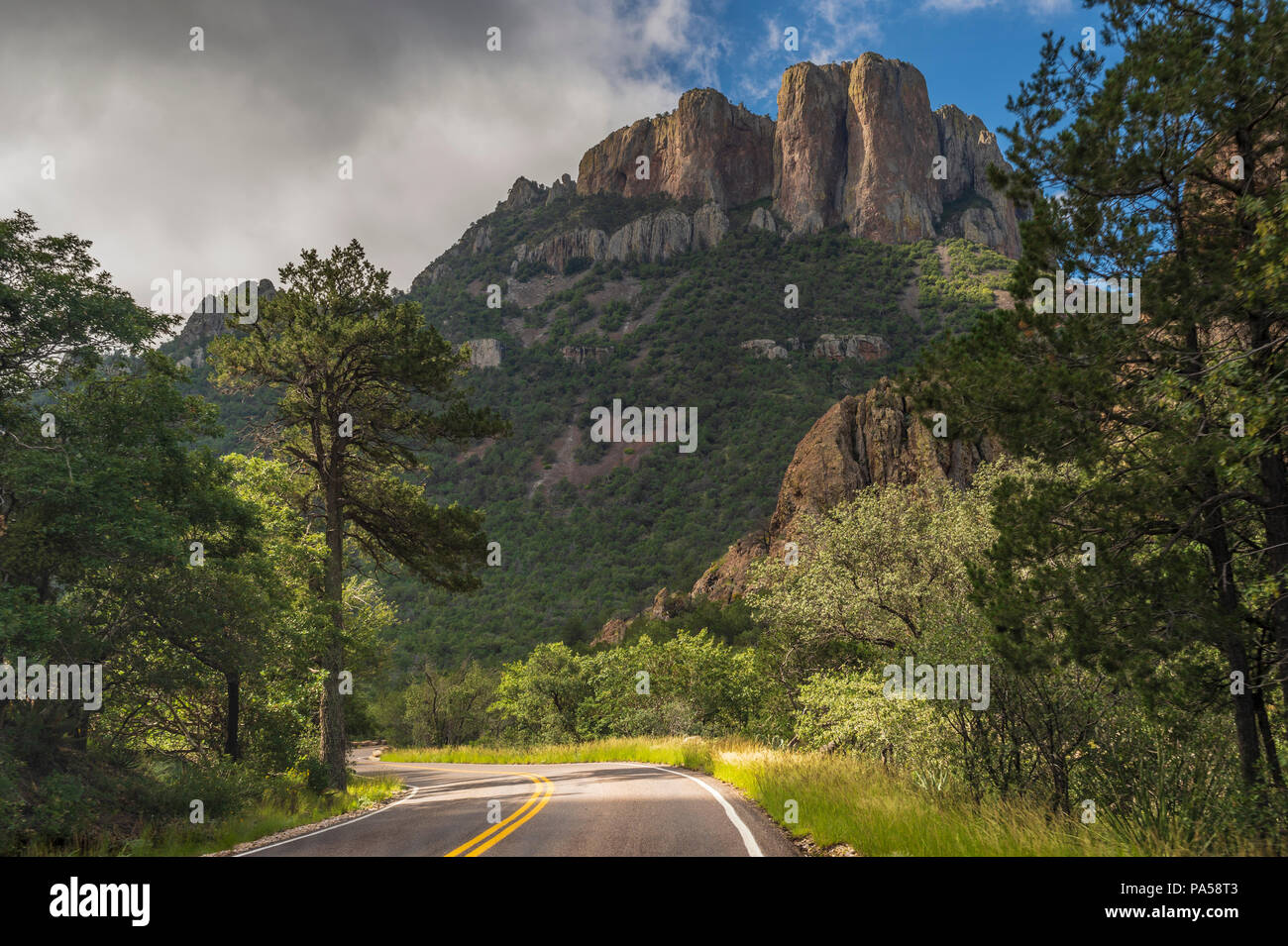 Park Road, en Big Bend Montañas Chisos en el Parque Nacional Big Bend Foto de stock