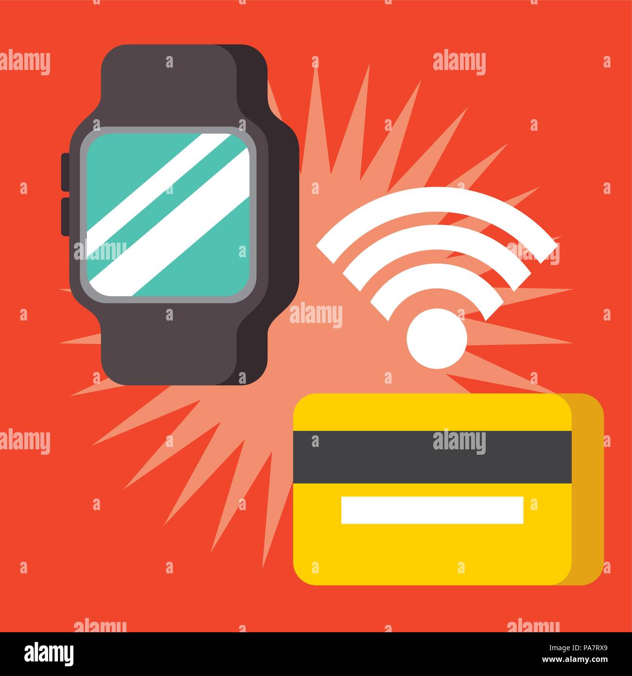 Tecnología de pago NFC reloj de pulsera ilustración vectorial de la señal  de la tarjeta de crédito Imagen Vector de stock - Alamy