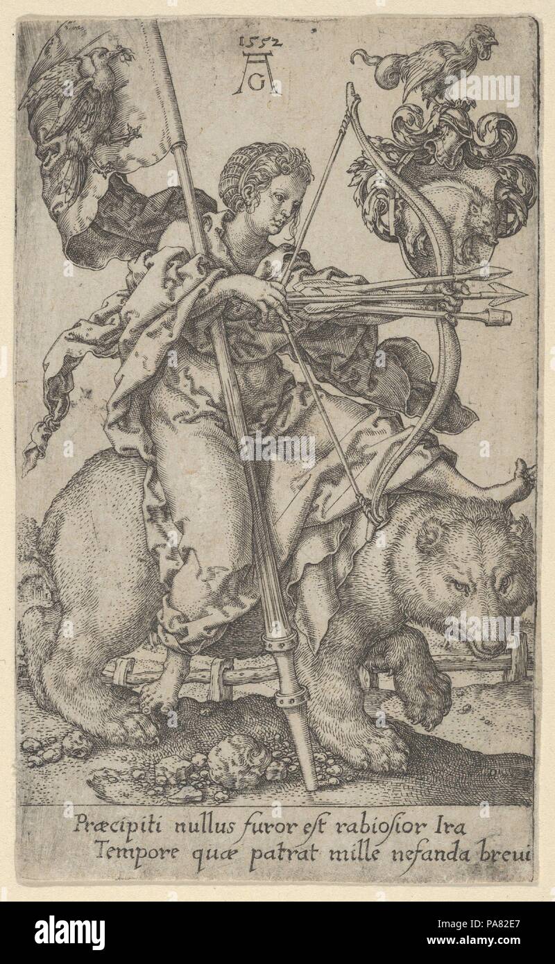 La ira de los vicios. Artista: Heinrich Aldegrever (alemán, Paderborn ca. 1502-1555/1561 Soest). Dimensiones: Hoja: 4 × 2 1/16 7/16 in. (10,3 × 6,2 cm). Fecha: 1552. Museo: Museo Metropolitano de Arte, Nueva York, Estados Unidos. Foto de stock