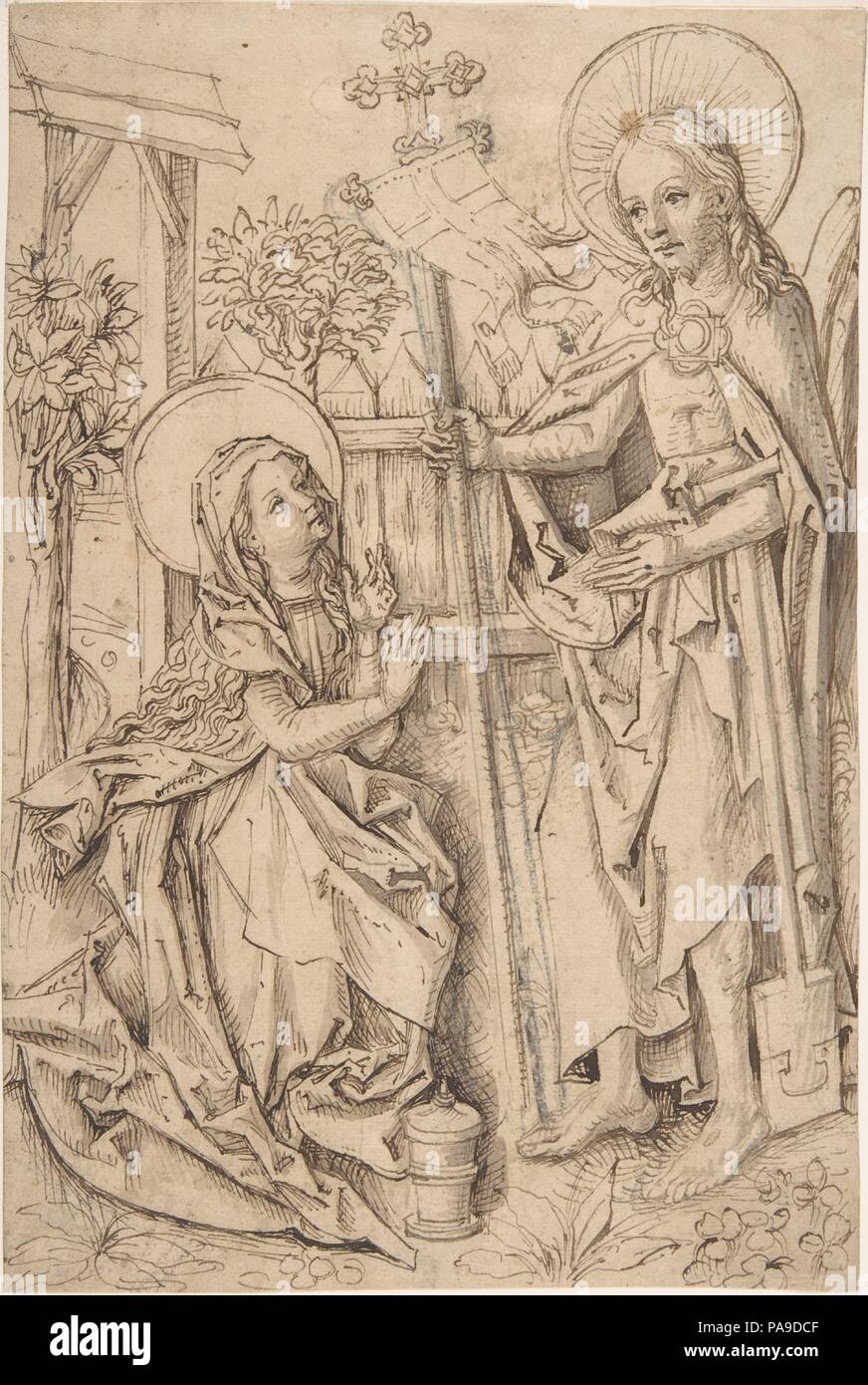 Cristo apareciendo a María Magdalena. Artista: Maestro de las cortinas por estudios (alemán, Estrasburgo, ca. 1470-1500). Dimensiones: 9 7/8" x 6 5/8". (25,1 x 16,8 cm). Ex Atribución: antes atribuidas a anónimos, Alemán. Fecha: ca. 1490. Aunque el artista apodado el 'Master de Coburg Roundels' aún no ha sido identificado por su nombre, resulta claro de sus supérstites vidrieras y dibujos que él era una figura fundamental en el arte renana superior durante el último cuarto del siglo XV y en la historia de los primeros dibujo alemana en general. Él era activo en Estrasburgo donde Foto de stock