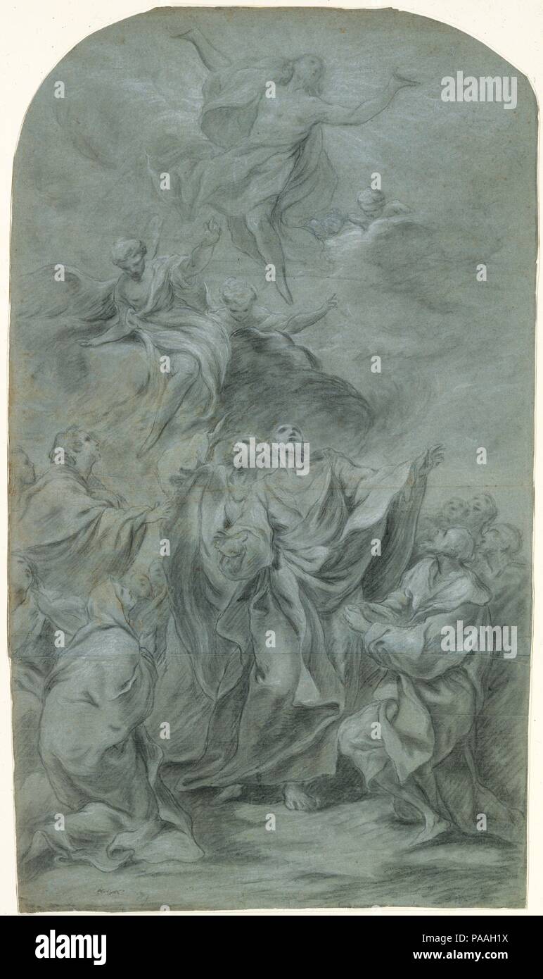 La ascensión de Cristo (recto); la cabeza de un hombre barbado mirando hacia abajo (verso). Artista: Pierre Charles Trémolières (Francés, Cholet 1703-1739 París). Dimensiones: 31 x 18 7/8 9/16 in. (81 x 47,1 cm). Fecha: ca. 1737. Museo: Museo Metropolitano de Arte, Nueva York, Estados Unidos. Foto de stock