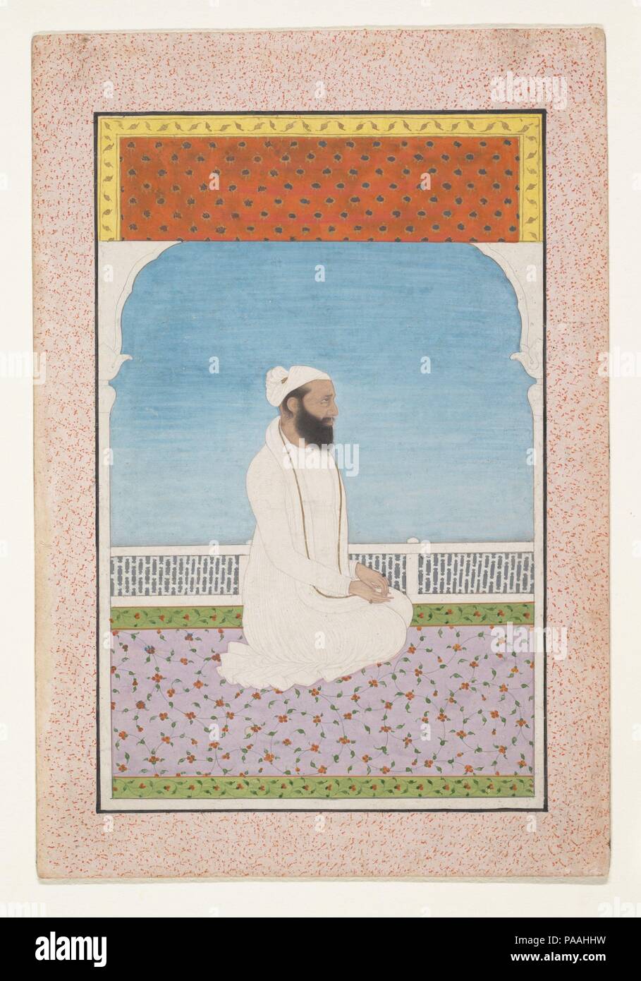 Un hombre santo sentados en una terraza. Cultura: India (Punjab Hills,  Kangra). Dimensiones: 6 1/2" x 4 1/4". (16,5 x 10,8 cm). Fecha: ca. 1850.  El artista ha utilizado magistralmente el escaso
