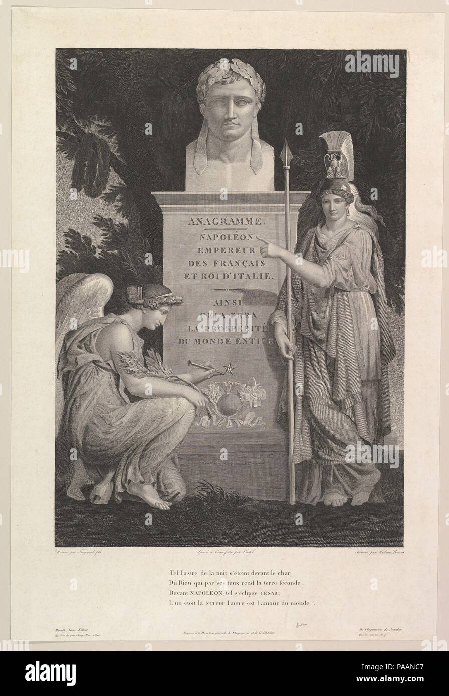 Napoleón, emperador de los franceses. Artista: diseñada por Alexandre Evariste Fragonard (Francés, Grasse París 1780-1850); grabado por Henri Castel (Francés, nacido en Grasse, 1783); grabado por Madame Benoist (Francés, CA activa. 1810). Dimensiones: imagen: 18 1/16 x 12 5/8 pulg. (45,8 x 32 cm) placa: 22 13/16 x 15 3/8 pulg. (58 x 39,1 cm). Editorial: Publicado por Marcelle (Francés, CA activa. 1810). Fecha: 1811. Museo: Museo Metropolitano de Arte, Nueva York, Estados Unidos. Foto de stock