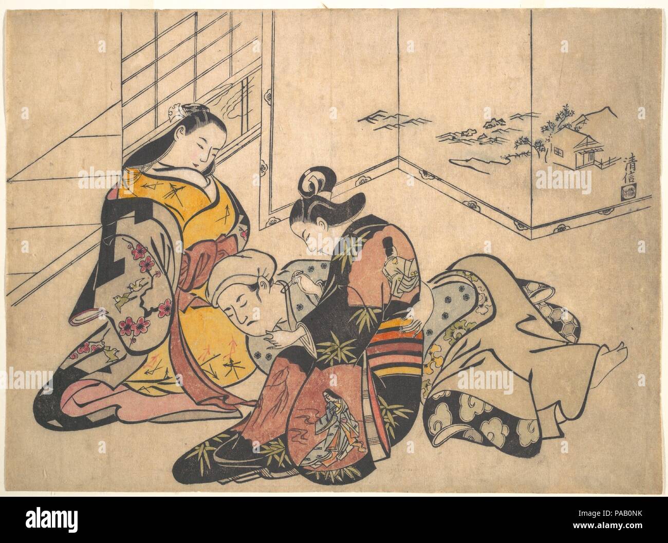 Imprimir. Artista: Torii Kiyonobu (japonés, 1664-1729). Cultura: Japón. Dimensiones: 10 3/4 x 14 1/2 pulg. (27,3 x 36,8 cm). Fecha: 1703. Museo: Museo Metropolitano de Arte, Nueva York, Estados Unidos. Foto de stock