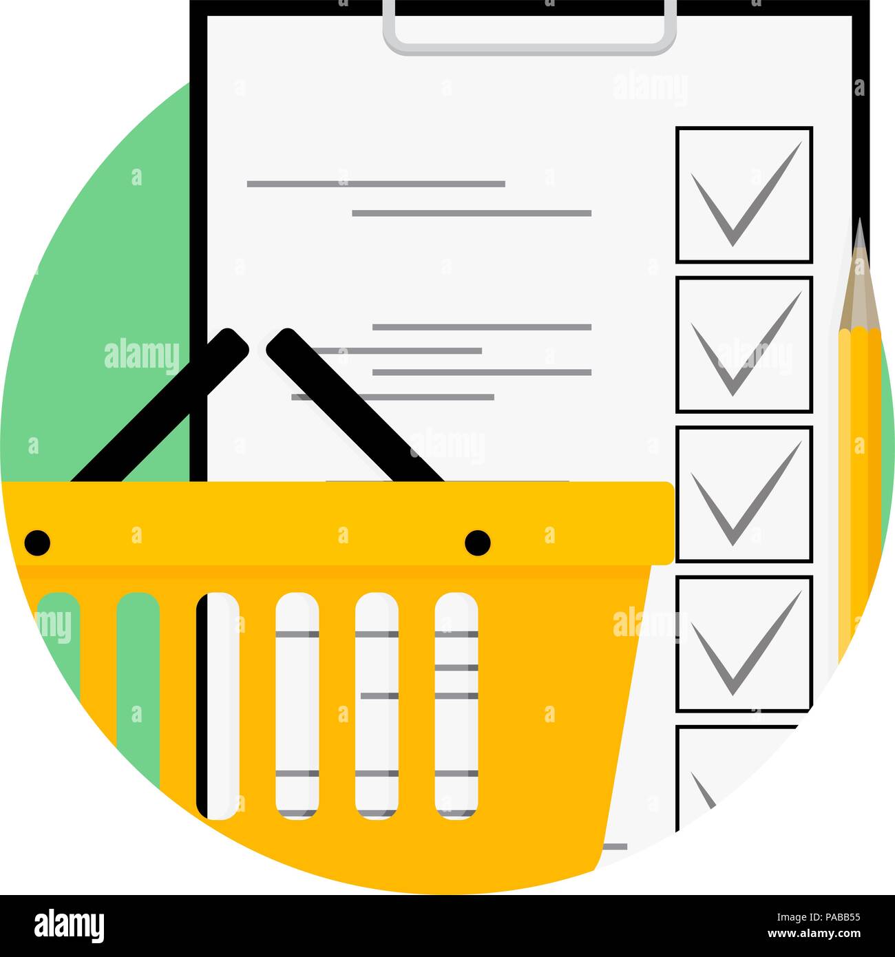 Icono de la lista de compras, ilustración vectorial. Lista de comprobación de planificación de alimentos para el mercado, portátil Ilustración del Vector