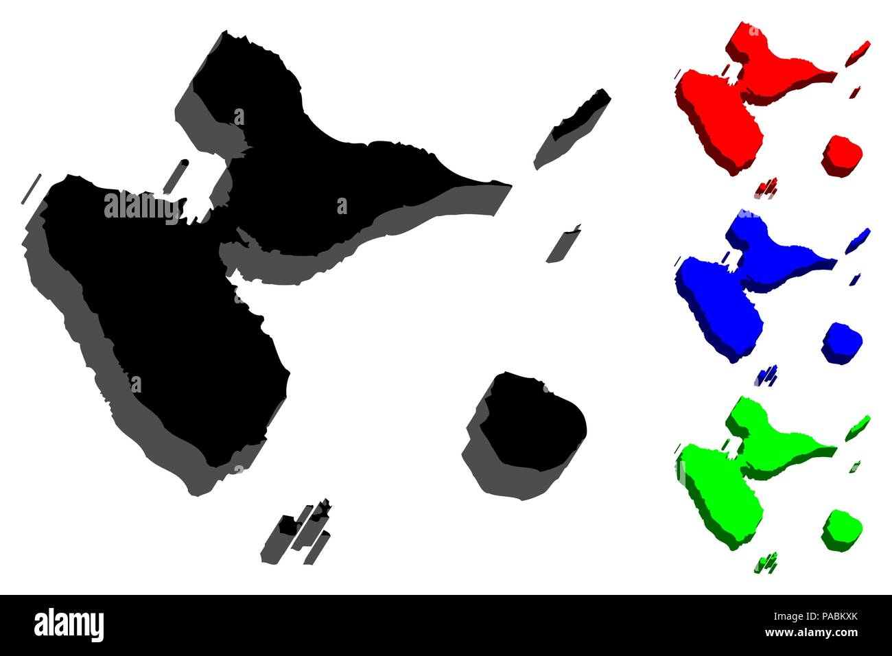 Mapa 3d De Guadalupe Isla De Francia Región Insular Negro Rojo Azul Y Verde Ilustración 2405