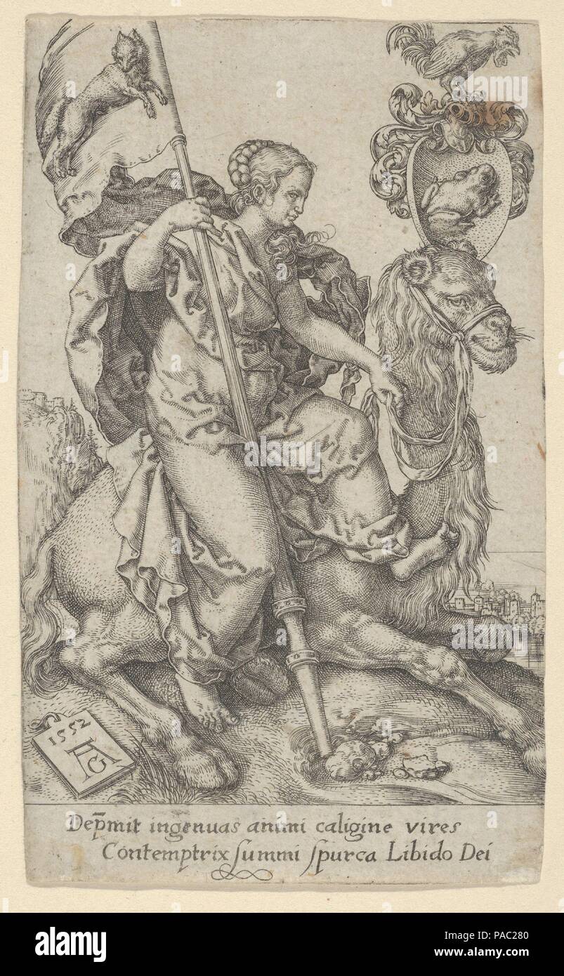 La lujuria, de los vicios. Artista: Heinrich Aldegrever (alemán, Paderborn ca. 1502-1555/1561 Soest). Dimensiones: Hoja: 4 × 2 7/16 in. (10,2 × 6,2 cm). Fecha: 1552. Museo: Museo Metropolitano de Arte, Nueva York, Estados Unidos. Foto de stock