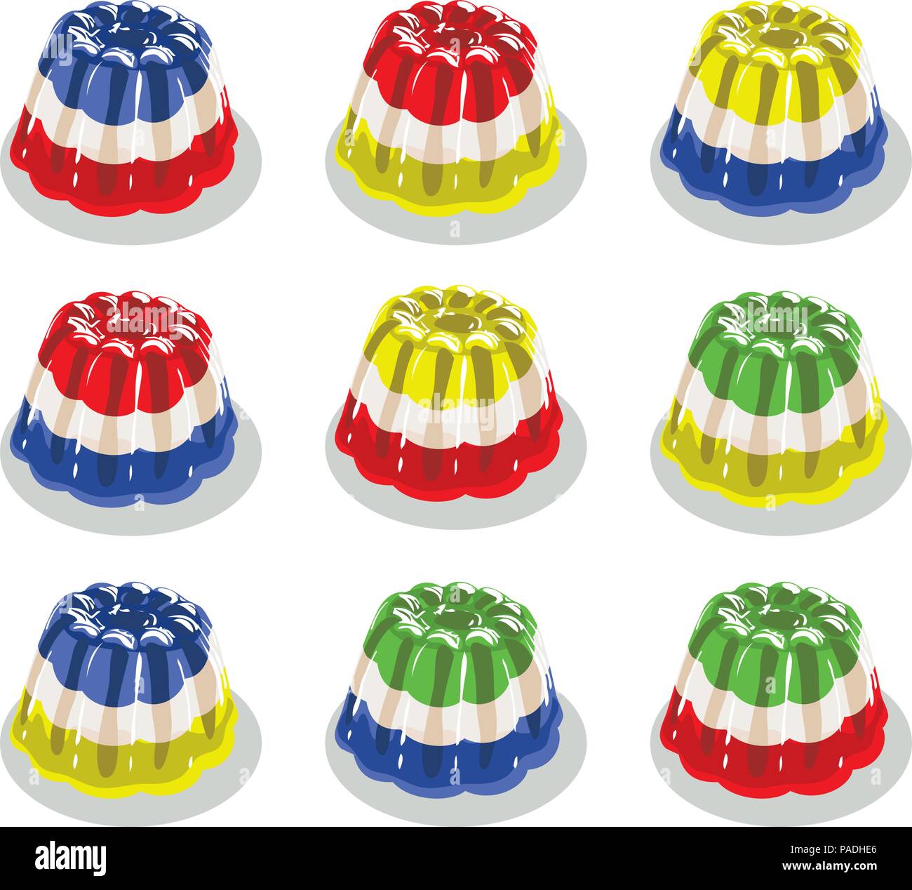 Vector colorido surtido pudding de gelatina o jalea aislado sobre fondo