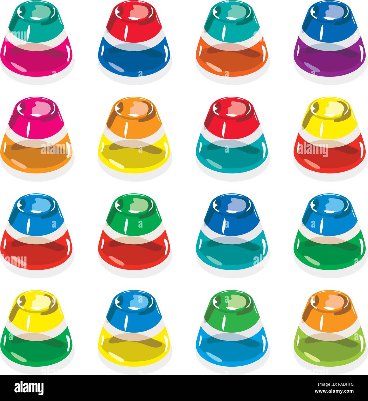 Vector colorido surtido pudding de gelatina o jalea aislado sobre fondo