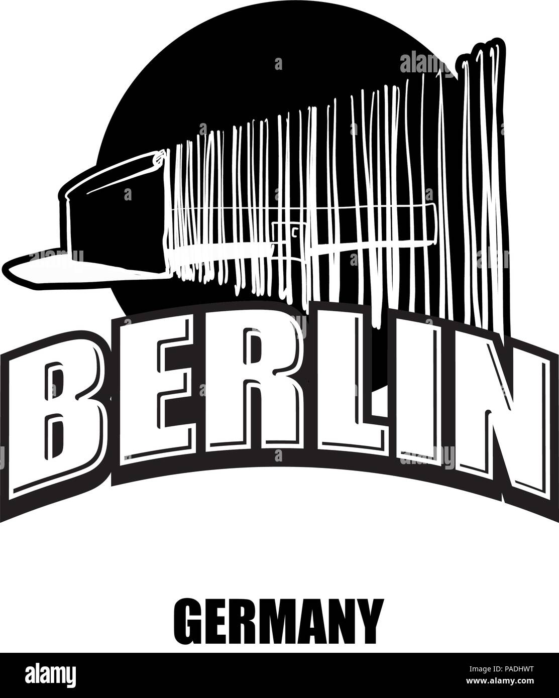 Berlín, pared, blanco y negro logotipo para impresiones de alta calidad. Dibujo Vectorial dibujada a mano. Ilustración del Vector