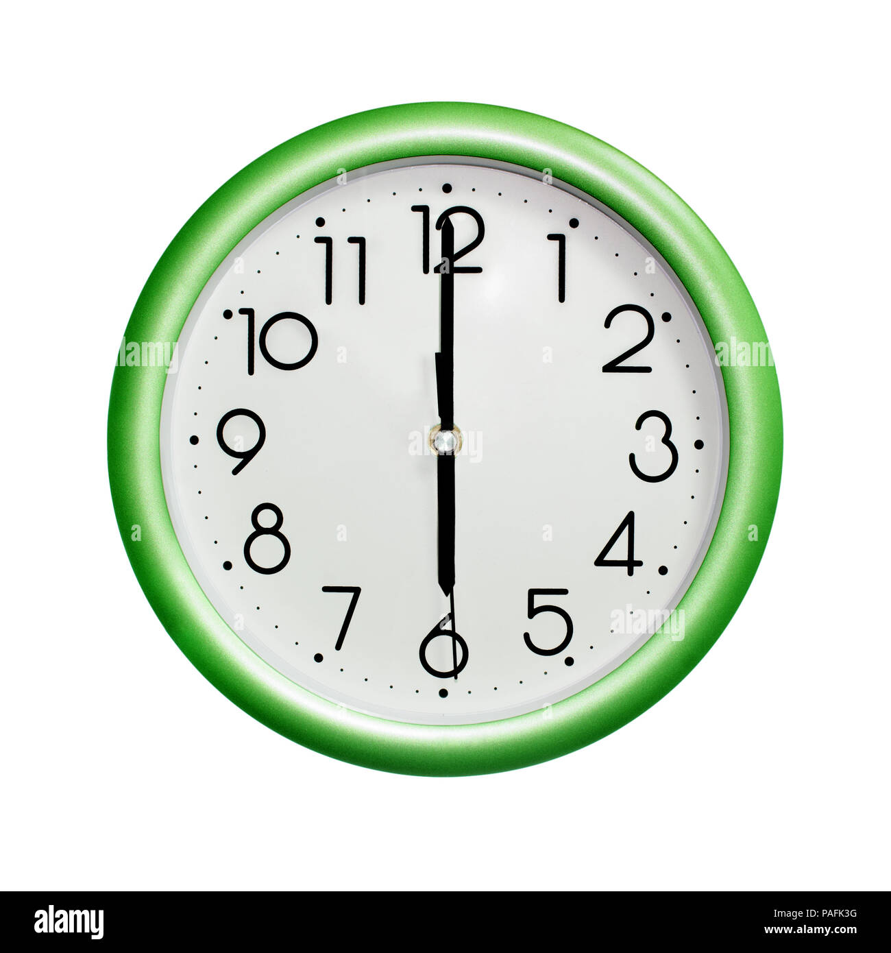 6 o'clock, foto círculo verde reloj de pared, sobre fondo blanco, aislado  Fotografía de stock - Alamy