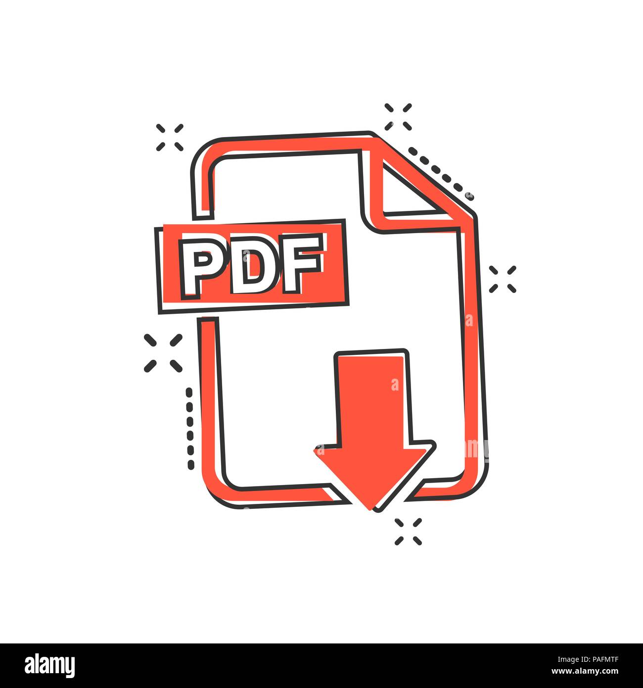Cartoon vectoriales PDF Descargar Icono de estilo cómic. Formato PDF firmar  ilustración pictograma. Documento efecto splash concepto empresarial Imagen  Vector de stock - Alamy