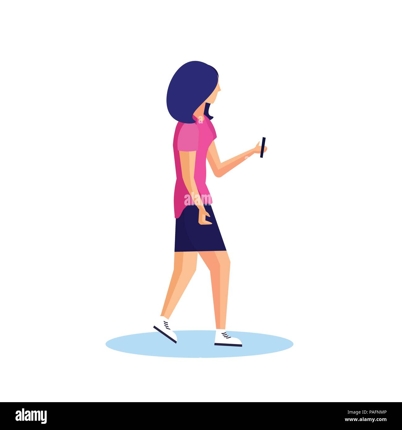 Perfil de mujer joven aislado usando el smartphone personaje animado  femenino plana de longitud completa Imagen Vector de stock - Alamy