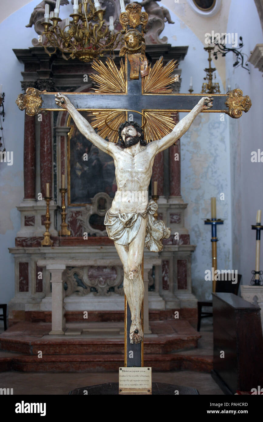 Crucifijo de la iglesia Saint Michael en Korcula, la isla de Korcula, Croacia Foto de stock