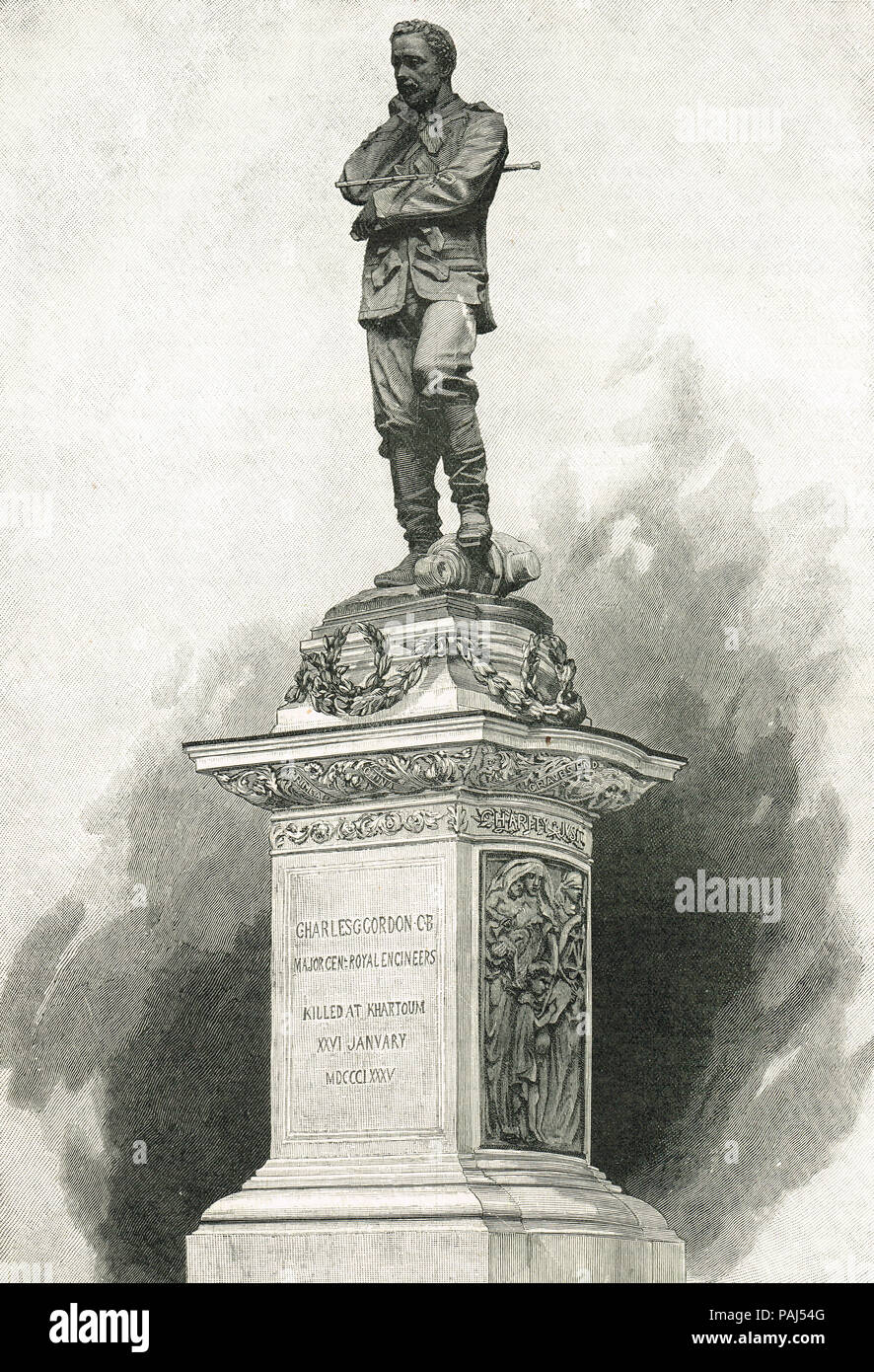 Estatua del General Gordon, Gordon de Khartoum, 1833-1885, monumento por Sir William Hamo Thornycroft, Trafalgar Square, Londres, Inglaterra Foto de stock