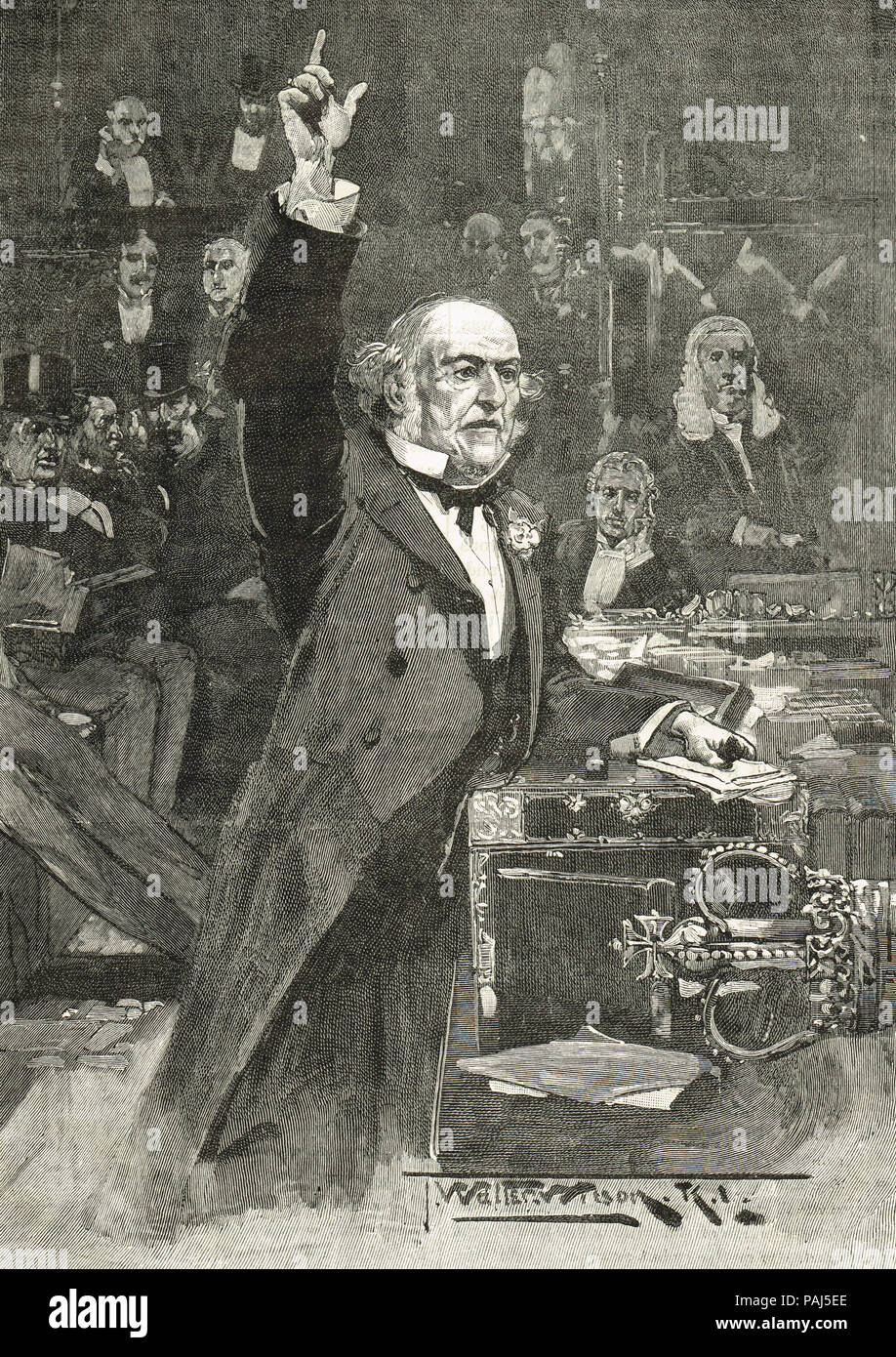 William Gladstone discurso, presentamos el proyecto autonómico, el 8 de abril de 1886 Foto de stock