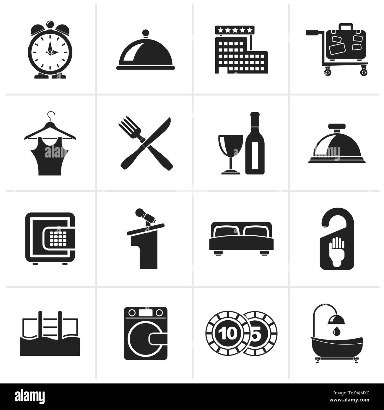 Black hotel y motel icons - set de íconos vectoriales Ilustración del Vector