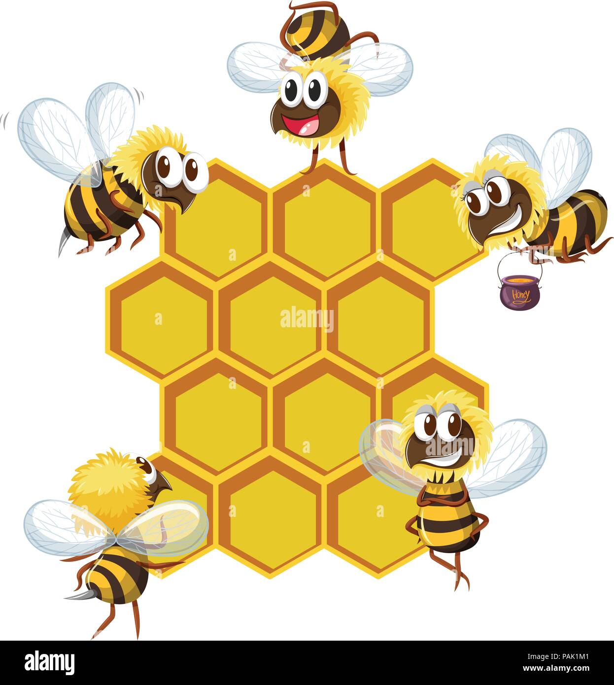 Ilustración de la colmena de abejas y feliz Imagen Vector de stock - Alamy