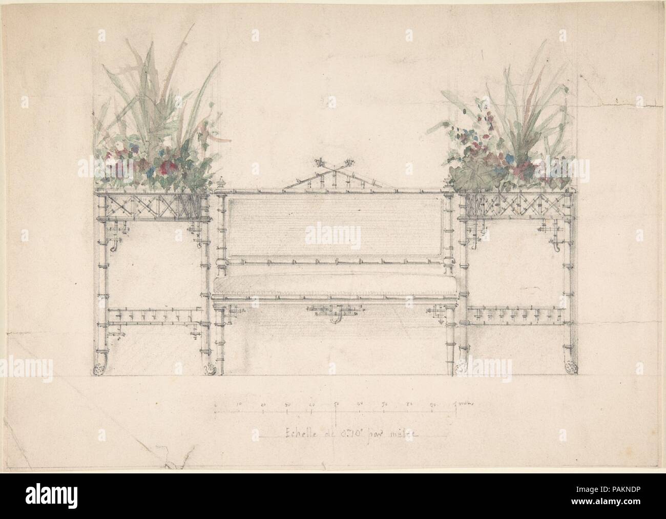 Diseño para la banqueta Chinois y sembradoras. Artista: Anónimo, francés del siglo XIX. Dimensiones: 7 x 10 9/16 9/16 in. (19,2 x 26,9 cm). Fecha: Siglo XIX. Museo: Museo Metropolitano de Arte, Nueva York, Estados Unidos. Foto de stock