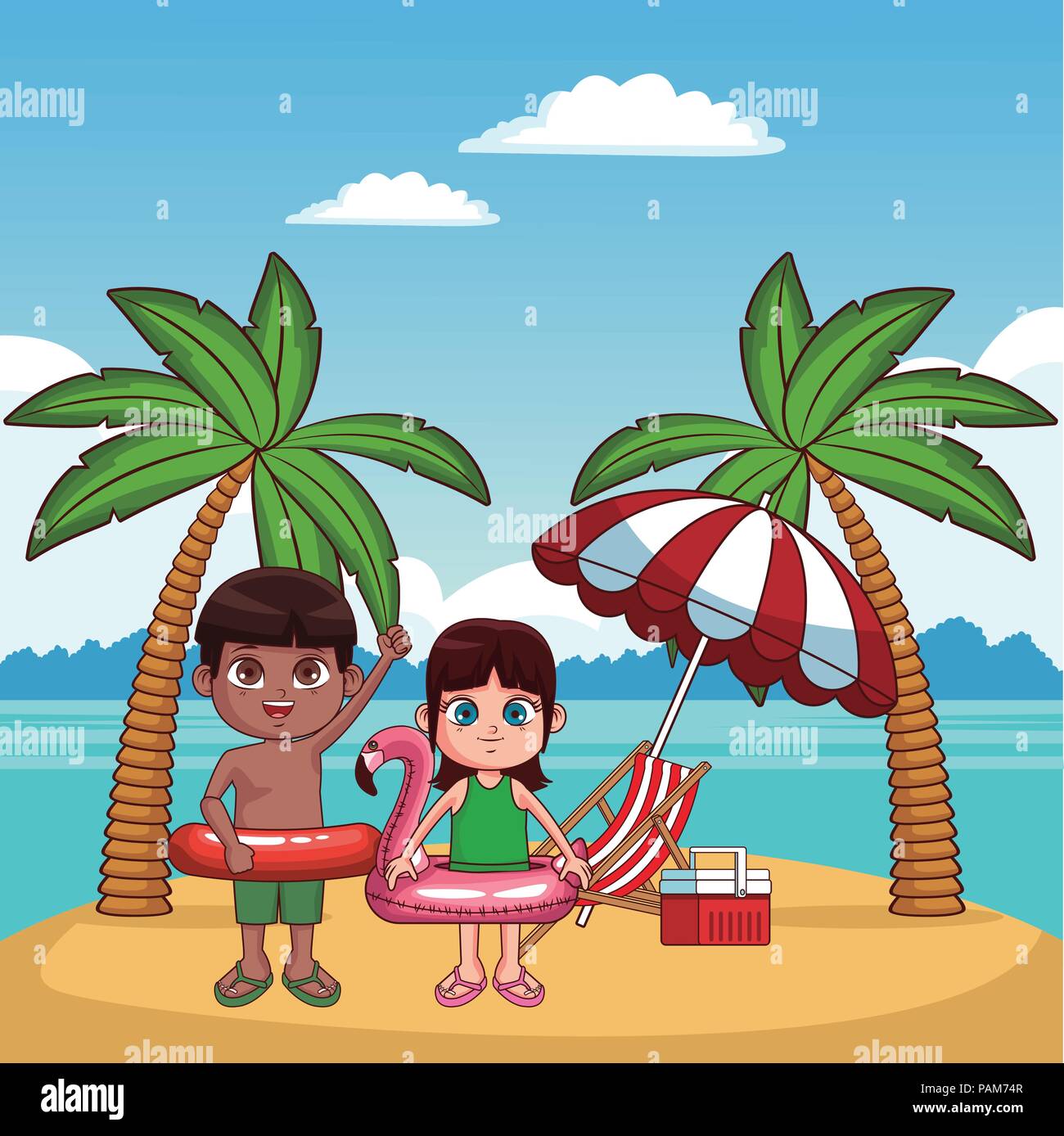 Los niños y la playa Cute dibujos animados Imagen Vector de stock - Alamy