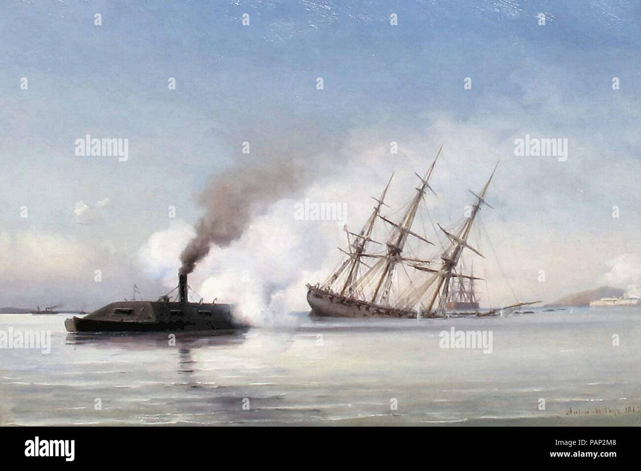 Melbye Daniel Hermann Anton - el hundimiento del USS Cumberland por el CSS Virginia Foto de stock