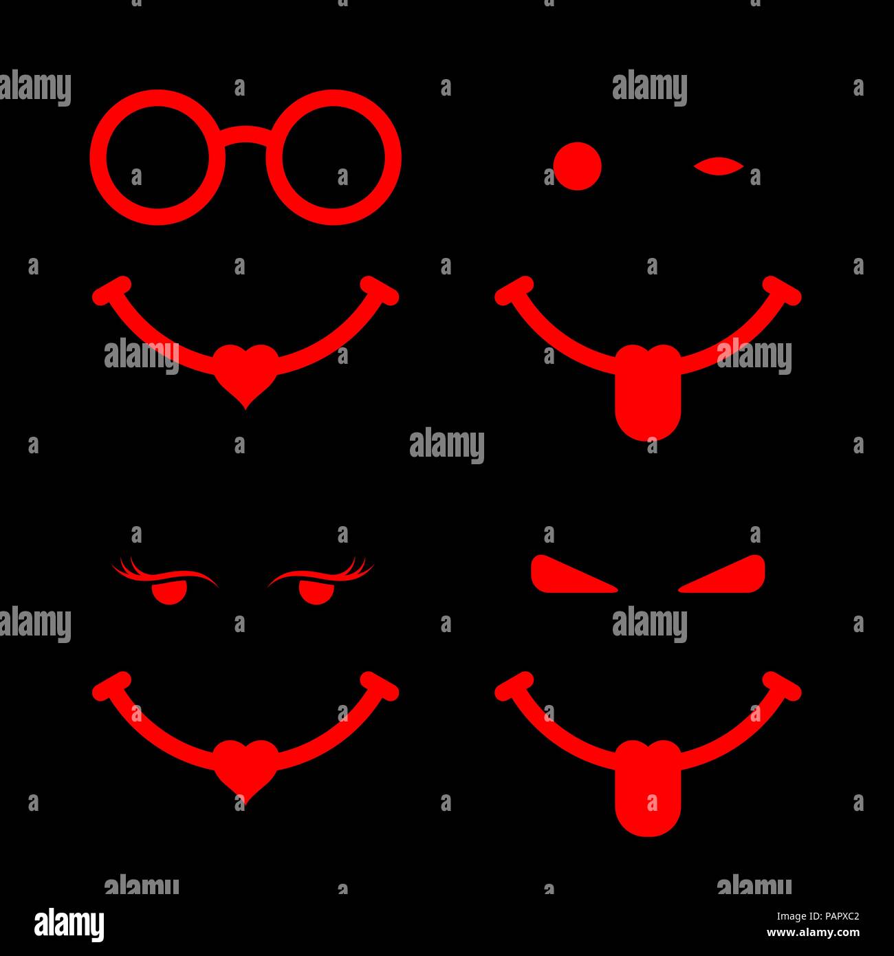 Conjunto de Emoji con lengua fuera y el corazón. Loca de amor, burlas sonriente, elementos de diseño vectorial para diseñar Ilustración del Vector
