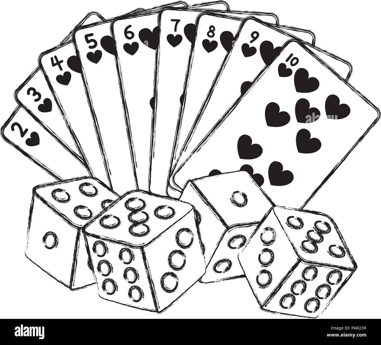 Grunge Corazones poker dados y tarjetas de juego Imagen Vector de stock -  Alamy